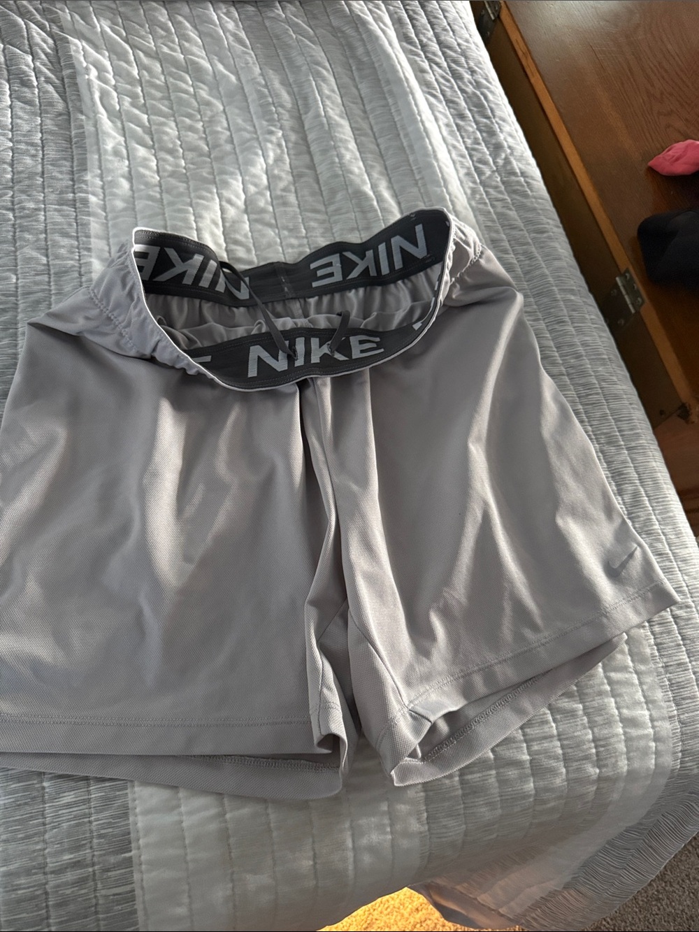 Nike Women’s Light Gray Athletic Shorts with Logo Waistband